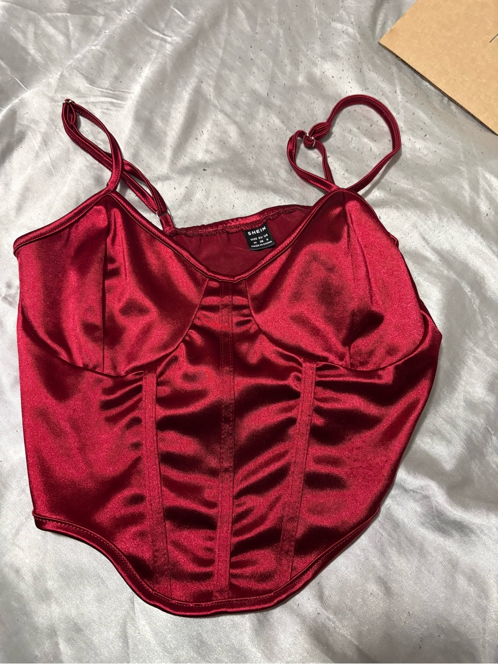 SHEIN Burgundy Satin Bustier Crop Top